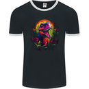 Tropical T-Rex in a Forest With a Moon Mens Ringer T-Shirt FotL Black/White