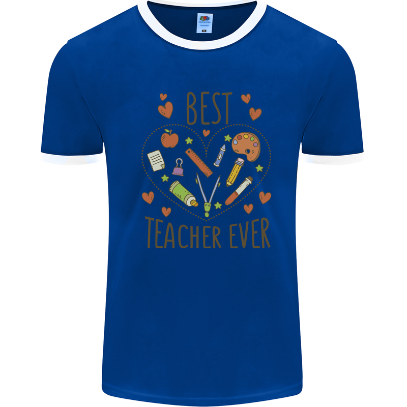 Best Teacher Ever Teaching Maths English Science Mens Ringer T-Shirt Royal Blue/White