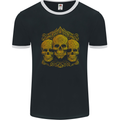 3 Ornate Gold Skulls Gothic Goth Mens Ringer T-Shirt FotL Black/White