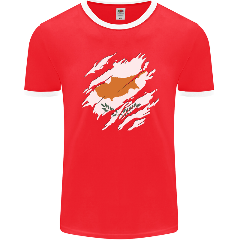 Torn Cyprus Flag Cypriot Day Football Mens Ringer T-Shirt FotL Red/White