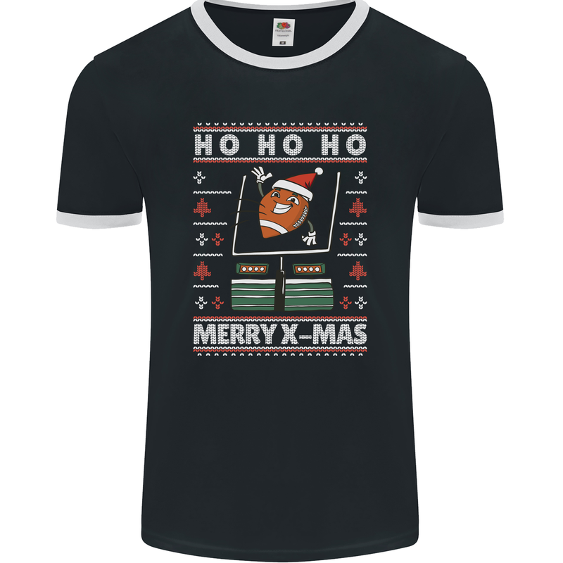 Christmas American Football Xmas Mens Ringer T-Shirt FotL Black/White