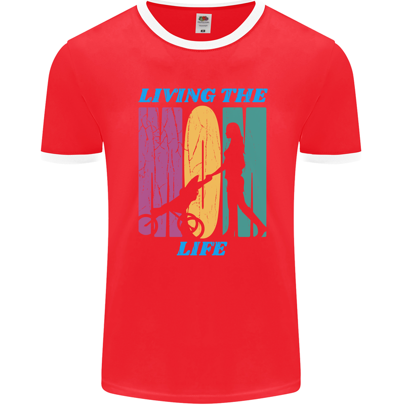 Living the Mom Life Mothers Day Mummy Mens Ringer T-Shirt FotL Red/White