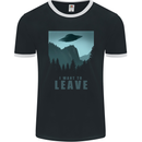 UFO I Want Leave Funny Alien Anti Social Mens Ringer T-Shirt FotL Black/White