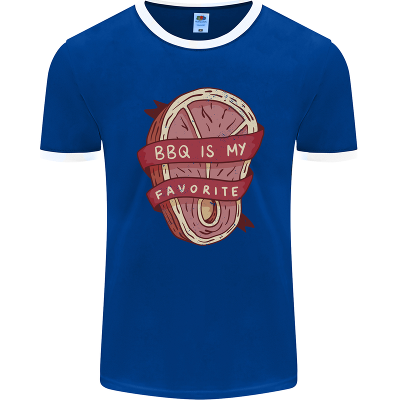 BBQ is My Favourite Funny Steak Grill Braai Mens Ringer T-Shirt FotL Royal Blue/White