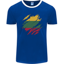 Torn Lithuania Flag Lithuania Day Football Mens Ringer T-Shirt FotL Royal Blue/White