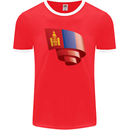 Curled Mongolia Flag Mongolian Day Football Mens Ringer T-Shirt FotL Red/White