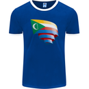 Curled Comoros Flag Comorian Day Football Mens Ringer T-Shirt FotL Royal Blue/White