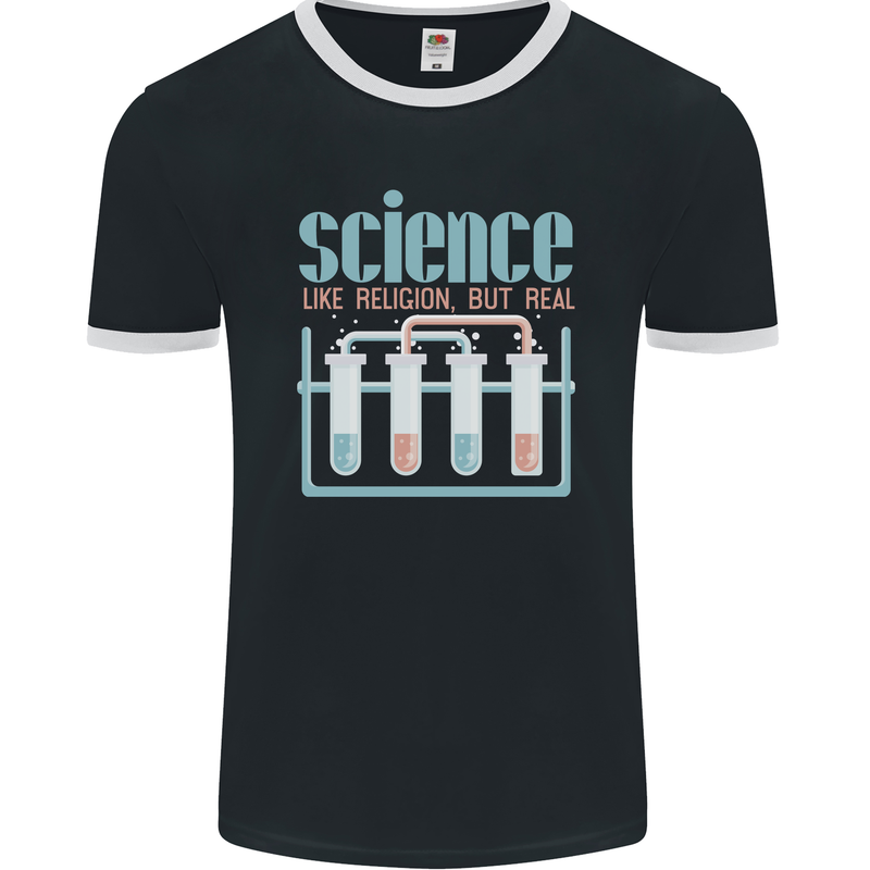 Science Like Religion Atheist Atheism Evolution Mens Ringer T-Shirt FotL Black/White