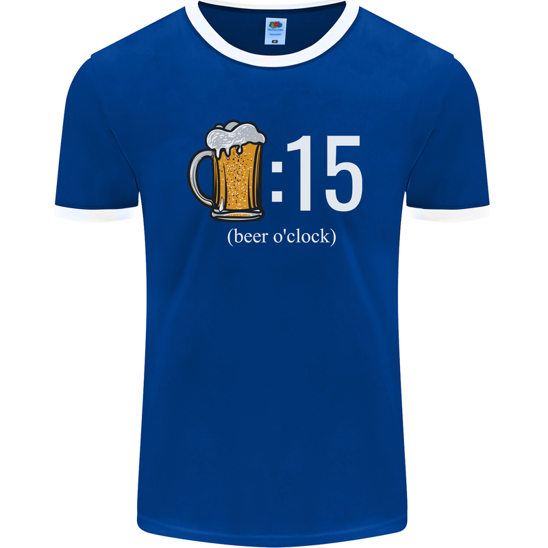 Beer O'Clock Funny Alcohol Mens Ringer T-Shirt FotL Royal Blue/White