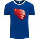 Curled China Flag Chinese Day Football Mens Ringer T-Shirt FotL Royal Blue/White