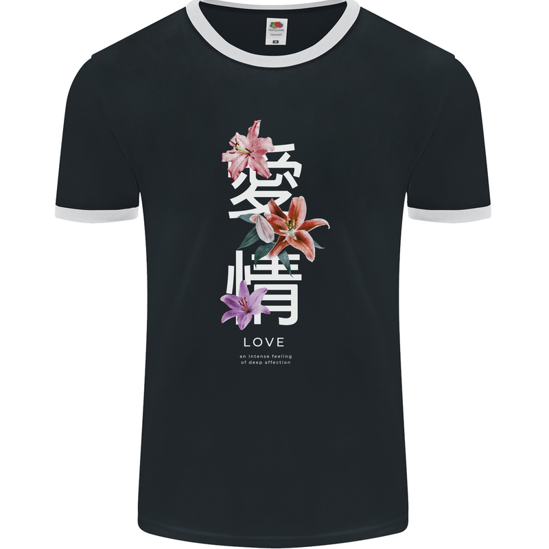 Japanese Flowers Quote Japan Love Mens Ringer T-Shirt FotL Black/White