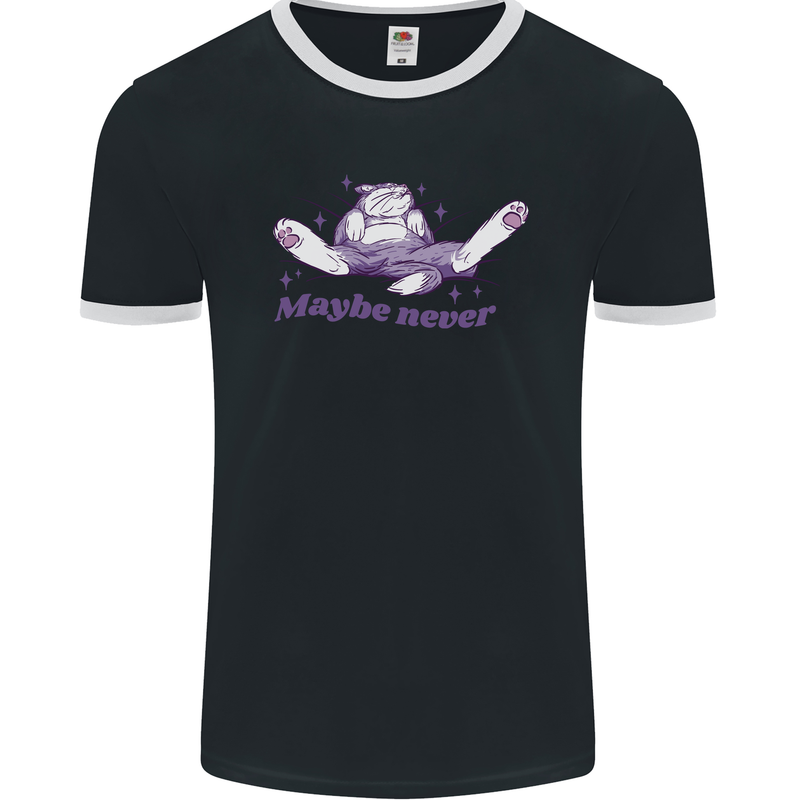 Maybe Never Lazy Cat Sleeping Mens Ringer T-Shirt FotL Black/White