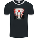Japanese Tori Gate and Sunset Garden Mens Ringer T-Shirt FotL Black/White