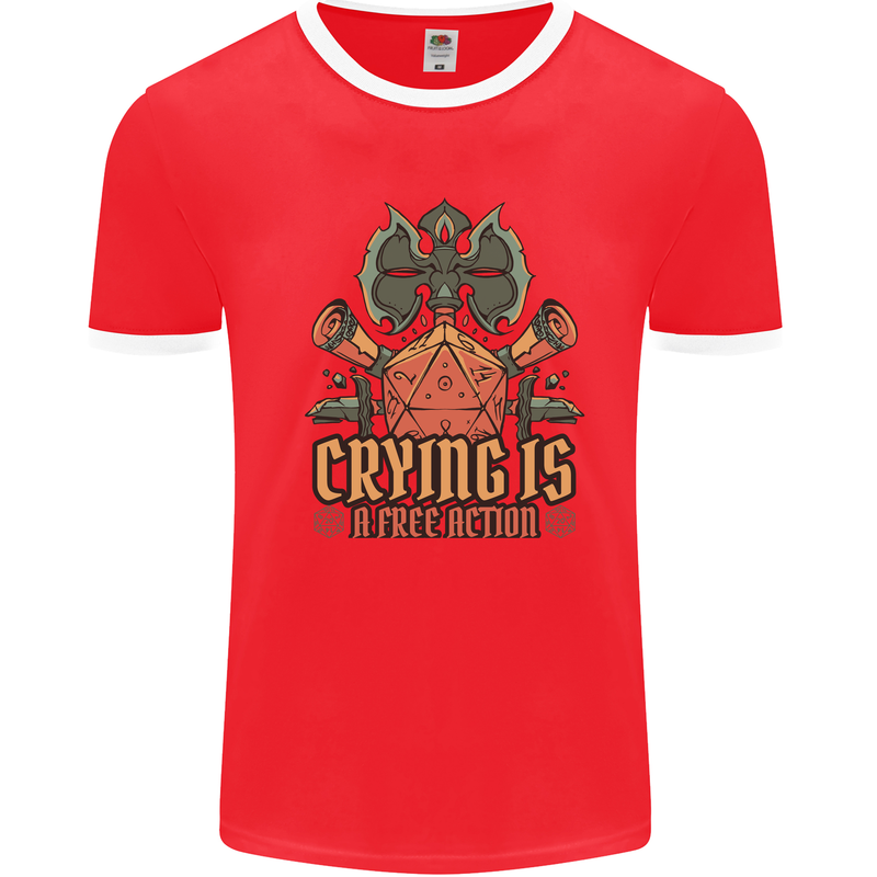 RPG Role Playing Games Crying Free Action Mens Ringer T-Shirt Red/White