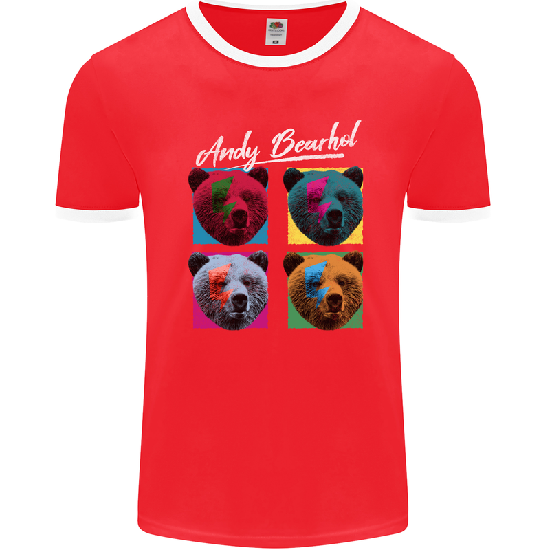 Andy Bearhol Funny Panda Bear Parody Art Mens Ringer T-Shirt FotL Red/White
