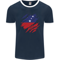 Torn Samoa Flag Samoan Day Football Mens Ringer T-Shirt FotL Navy Blue/White