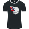 Curled Nepal Flag Nepalese Day Football Mens Ringer T-Shirt FotL Black/White