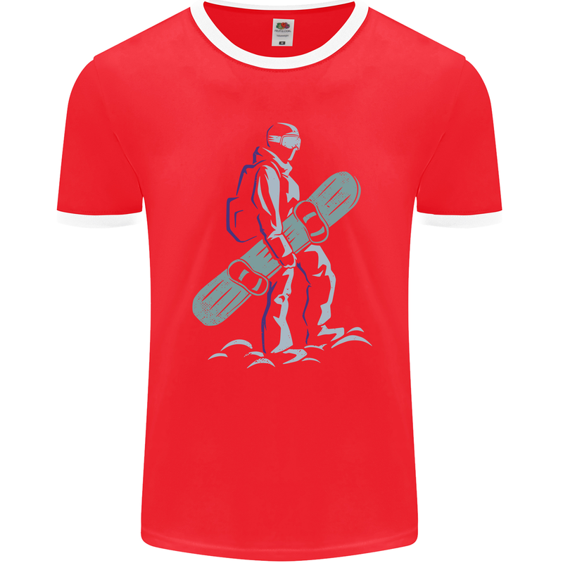 A Snowboarding Figure Snowboarder Mens Ringer T-Shirt FotL Red/White