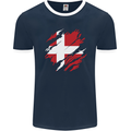 Torn Denmark Flag Danish Day Football Mens Ringer T-Shirt FotL Navy Blue/White