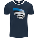 Curled Estonia Flag Estonian Day Football Mens Ringer T-Shirt FotL Navy Blue/White
