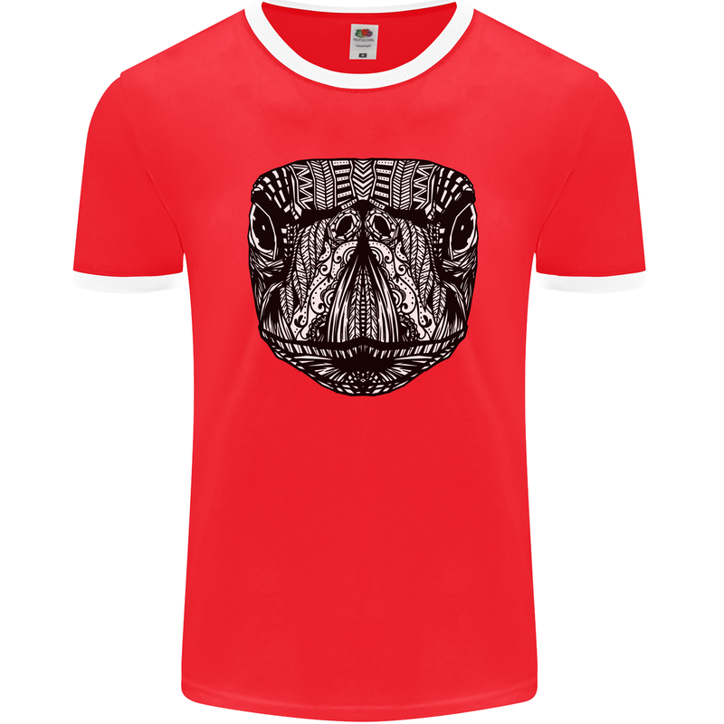 Turtle Mandala Art Tortoise Mens Ringer T-Shirt FotL Red/White