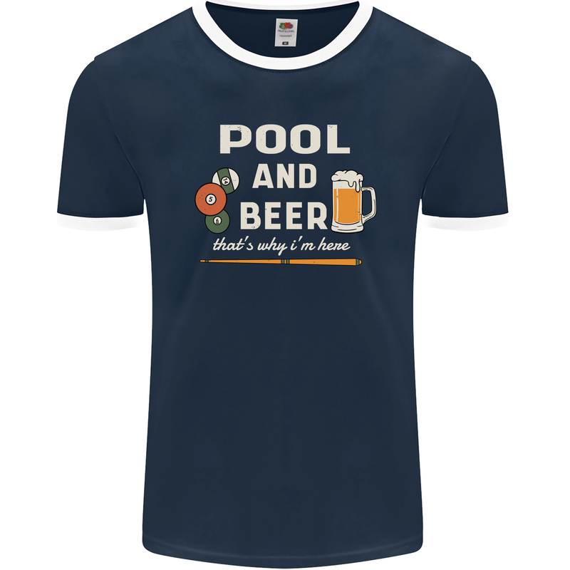 Pool and Beer That's Why I'm Here Mens Ringer T-Shirt FotL Navy Blue/White