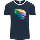 Curled Comoros Flag Comorian Day Football Mens Ringer T-Shirt FotL Navy Blue/White