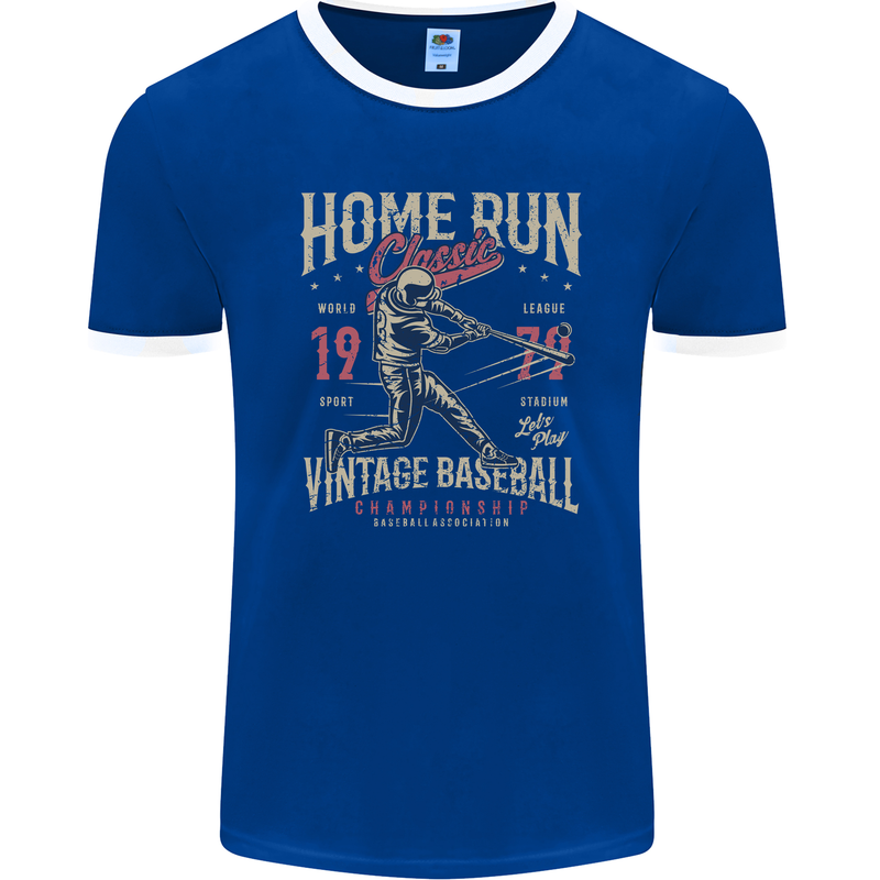 Home Run Vintage Baseball Player Mens Ringer T-Shirt FotL Royal Blue/White