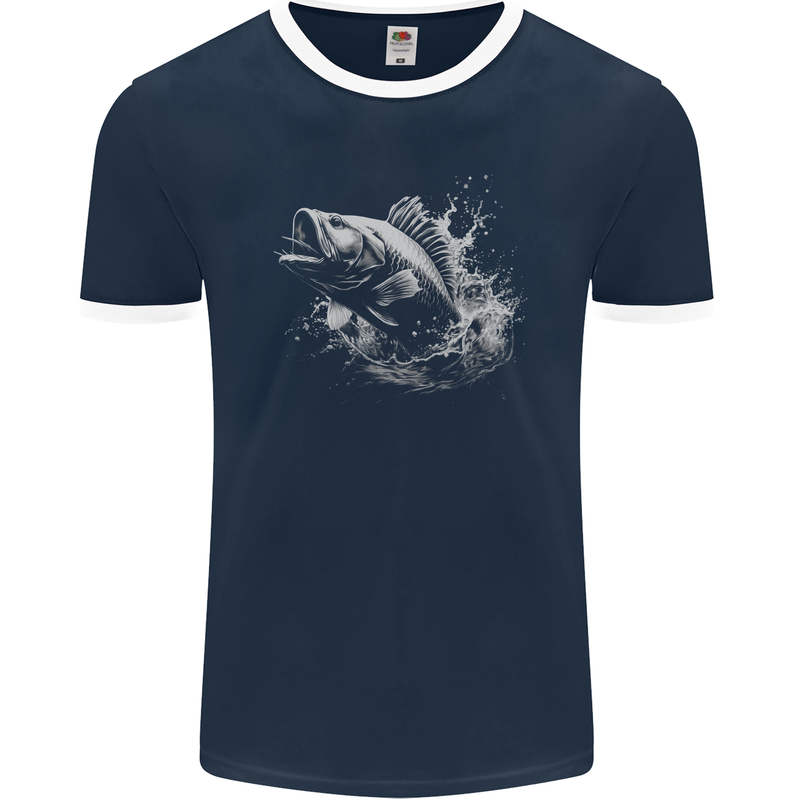 A Carp Fish Mens Ringer T-Shirt FotL Navy Blue/White