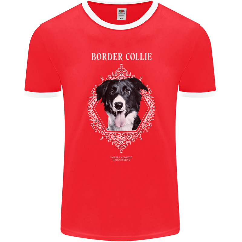 A Decorative Border Collie Mens Ringer T-Shirt FotL Red/White