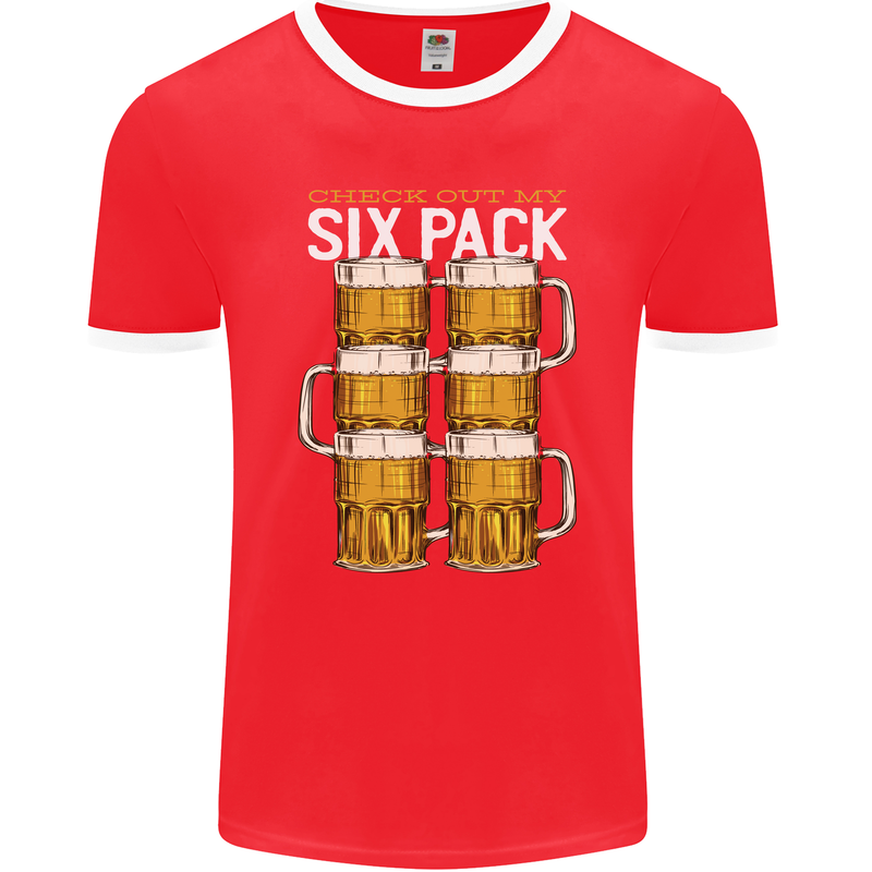 Check Out My Beer Six Pack Funny Alcohol Mens Ringer T-Shirt FotL Red/White