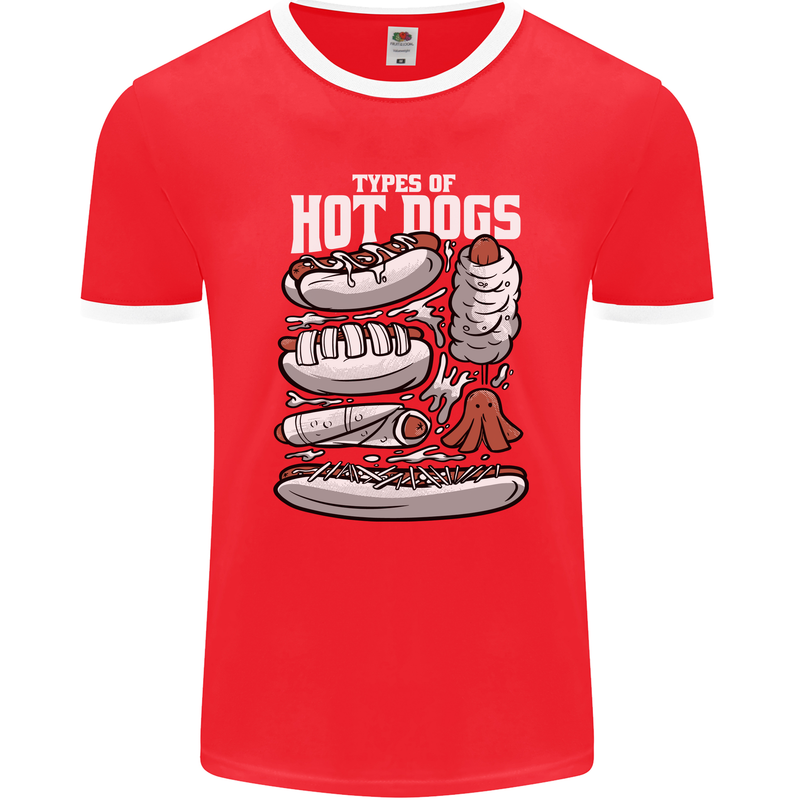 Types of Hot Dogs Fast Food Funny Mens Ringer T-Shirt FotL Red/White