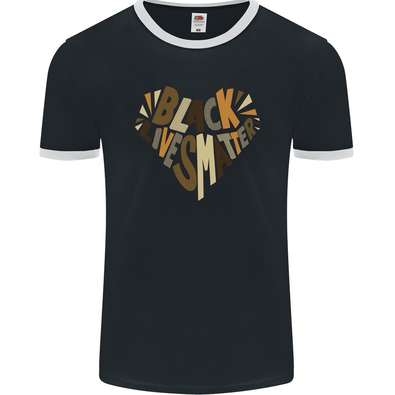 Black Lives Matter Heart Racial Equality Mens Ringer T-Shirt FotL Black/White