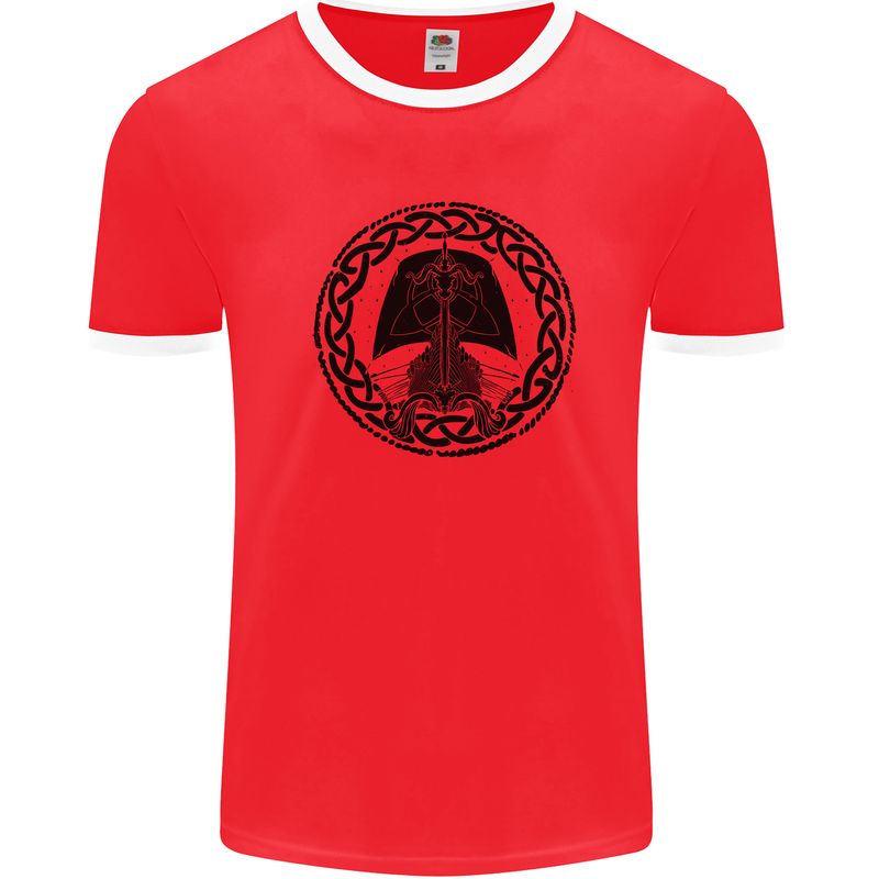 A Viking Ship Mens Ringer T-Shirt Red/White