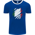 Torn Italy Flag Italians Day Football Mens Ringer T-Shirt FotL Royal Blue/White