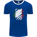Torn Italy Flag Italians Day Football Mens Ringer T-Shirt FotL Royal Blue/White