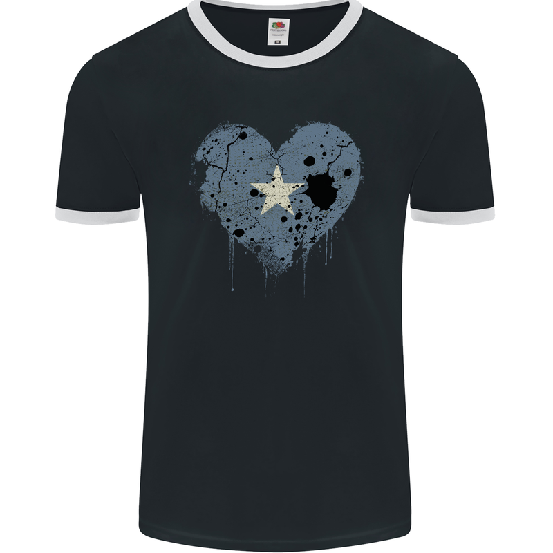 Love Somalia Flag Somalian Day Football Mens Ringer T-Shirt FotL Black/White