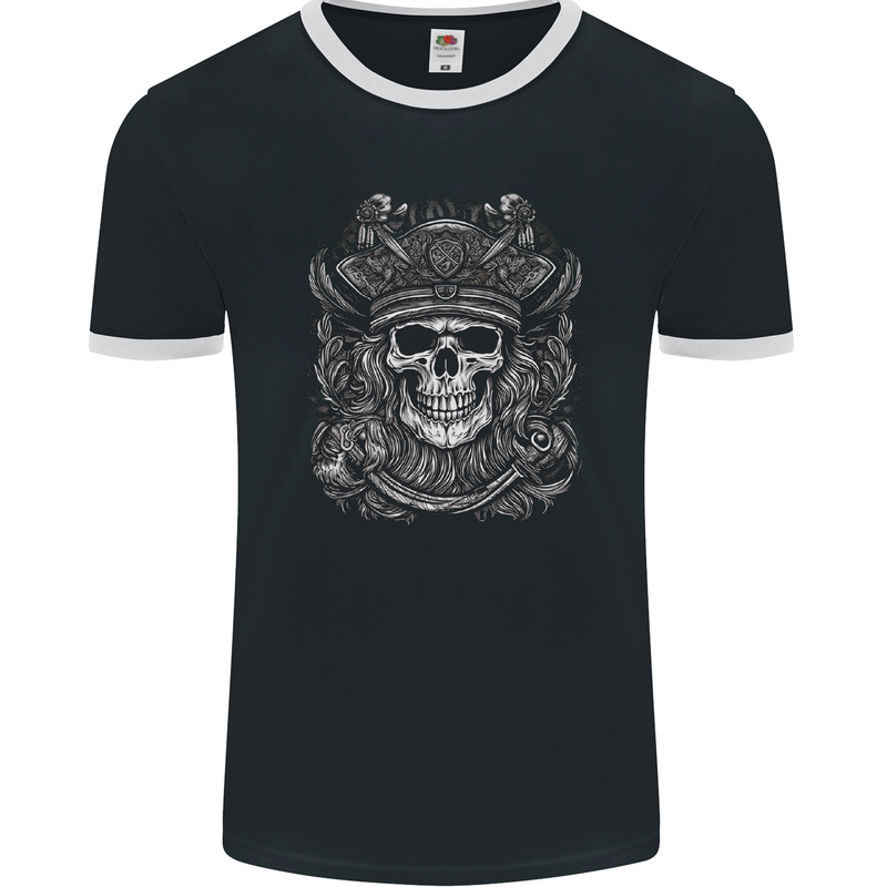 A Fantasy Pirate Skull Mens Ringer T-Shirt FotL Black/White