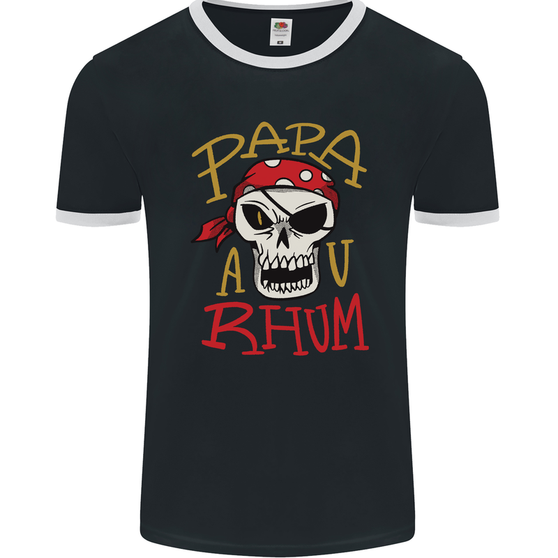 Papa AV Rum Funny Pirate Alcohol Fathers Day Mens Ringer T-Shirt FotL Black/White