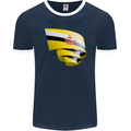 Curled Brunei Flag Bruneian Day Football Mens Ringer T-Shirt FotL Navy Blue/White