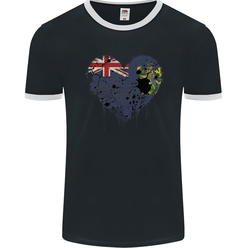 Love Flag Pitcairn Islands Football Mens Ringer T-Shirt FotL Black/White