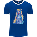 A Colourful Border Collie Dog Mens Ringer T-Shirt FotL Royal Blue/White