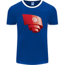 Curled Tunisia Flag Tunisian Day Football Mens Ringer T-Shirt FotL Royal Blue/White