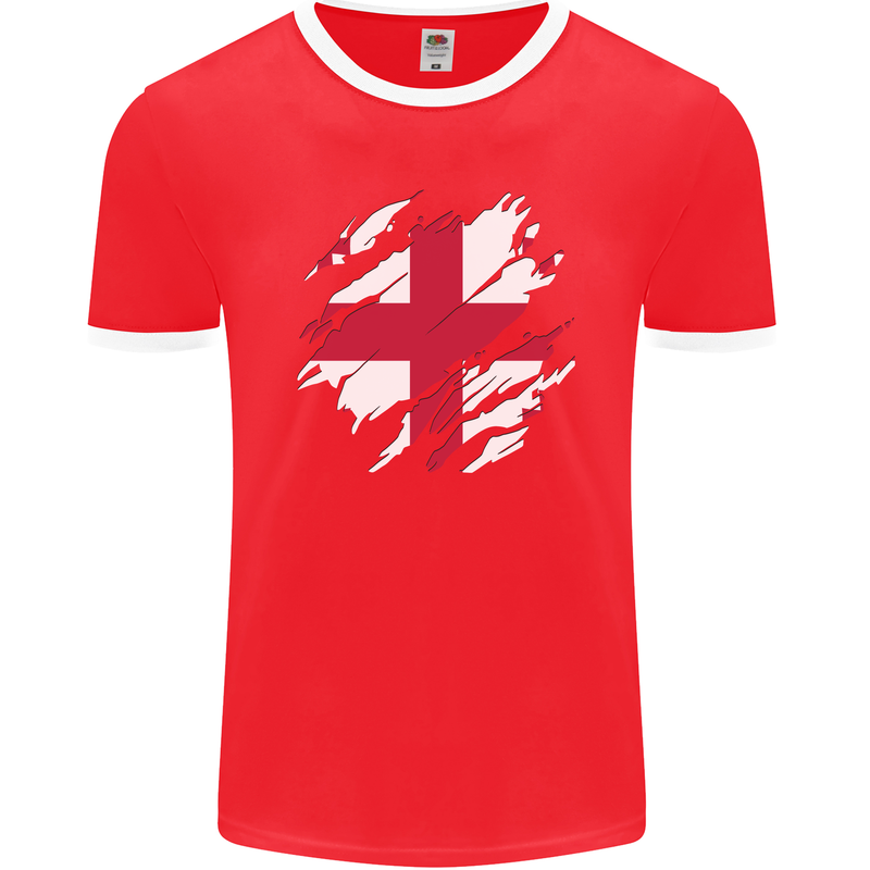 Torn Georgia Flag Georgian Day Football Mens Ringer T-Shirt FotL Red/White