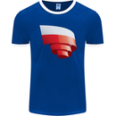 Curled Poland Flag Polish Day Football Mens Ringer T-Shirt FotL Royal Blue/White