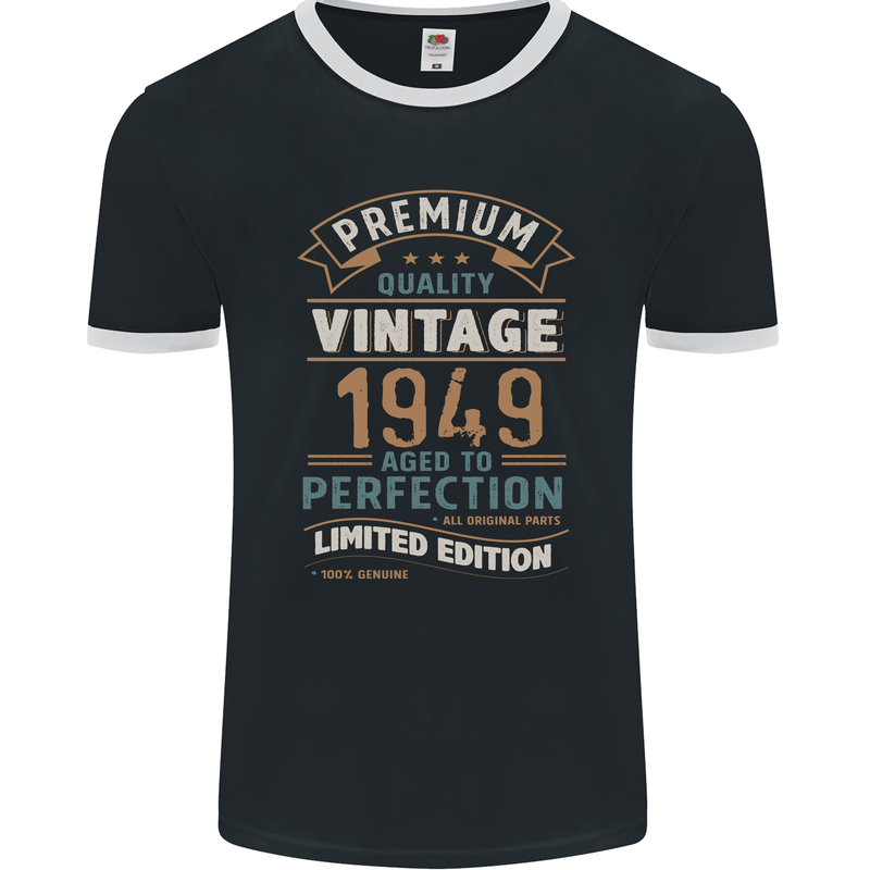 Premium Vintage 74th Birthday 1949 Mens Ringer T-Shirt FotL Black/White