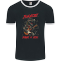 Jurassic Rawr n Roll T-Rex Dinosaur Guitar Rock Mens Ringer T-Shirt FotL Black/White