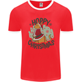 Hoppy Christmas Funny Kangaroo Xmas Mens Ringer T-Shirt FotL Red/White