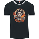Geisha Girl With Flowers Mens Ringer T-Shirt FotL Black/White
