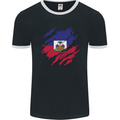 Torn Haiti Flag Haitian Day Football Mens Ringer T-Shirt FotL Black/White